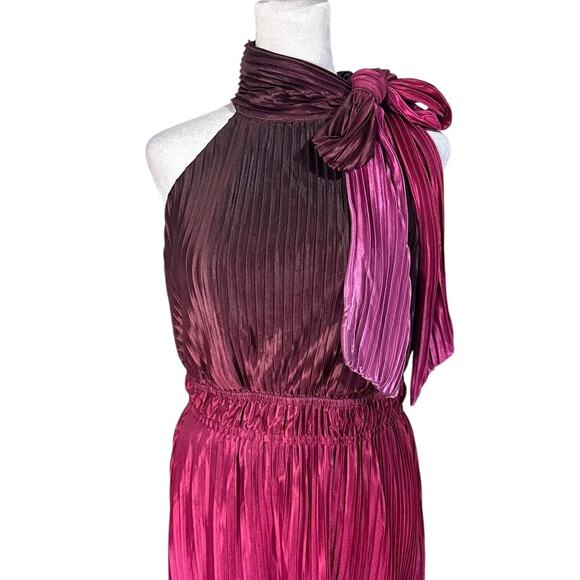 Anne Klein Purple/Pink Ombre Pleated Tie Neck Midi Cocktail Dress Size 4 NWT - Picture 2 of 10